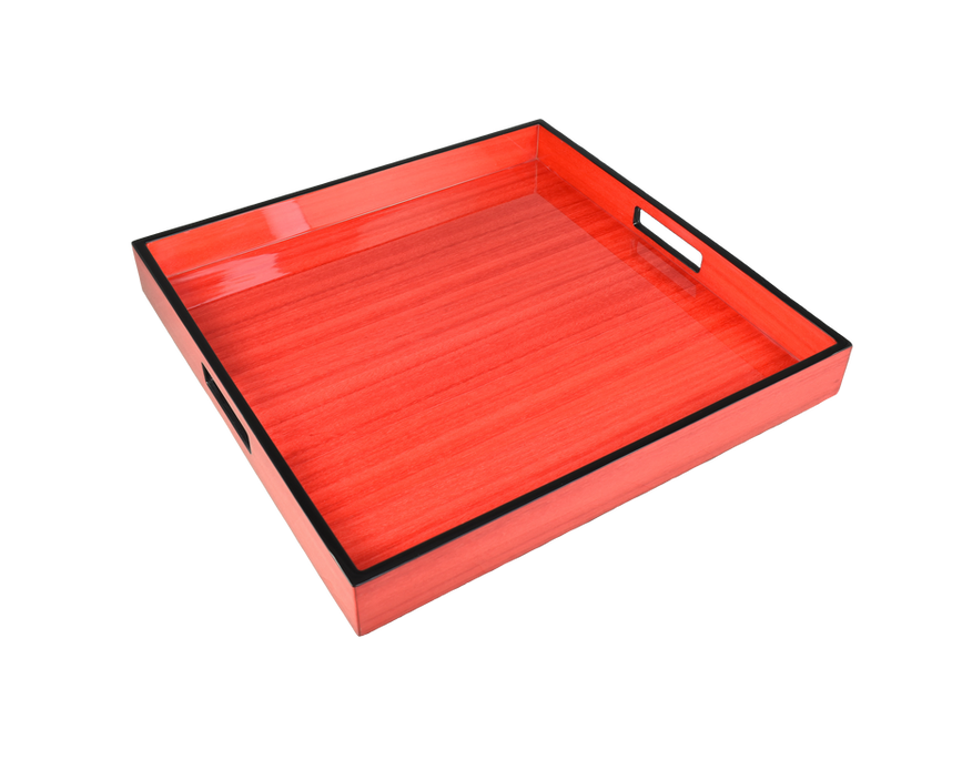 16"x16" Square Lacquer Tray, Red Tulip Wood #48RTT