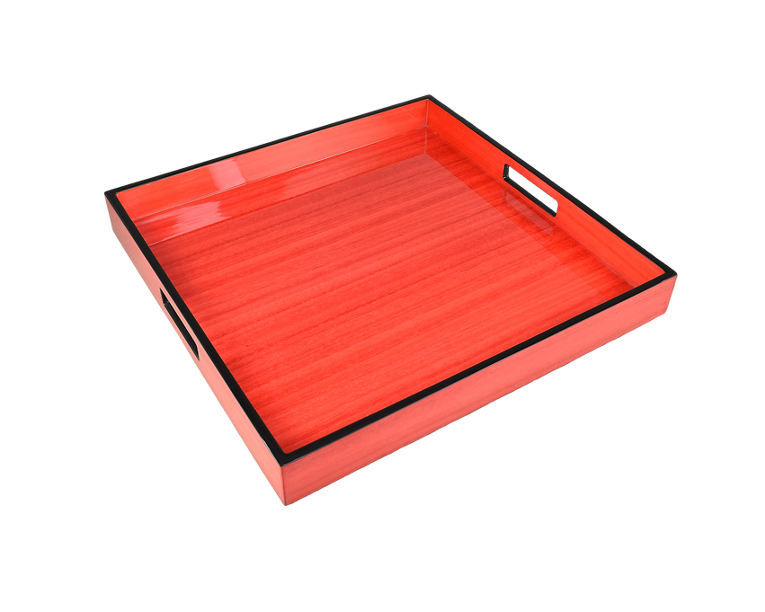 22"x22" Square Lacquer Tray, Red Tulip Wood