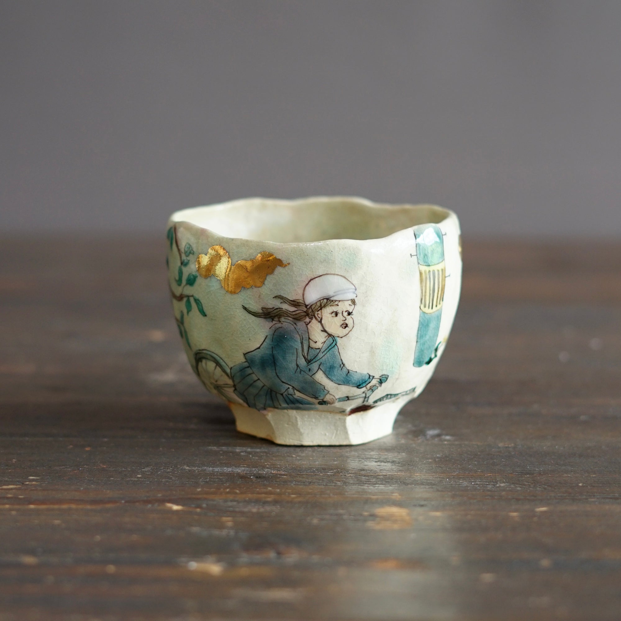 Cycling Schoolgirl Tea Ceremony Bowl #MA147