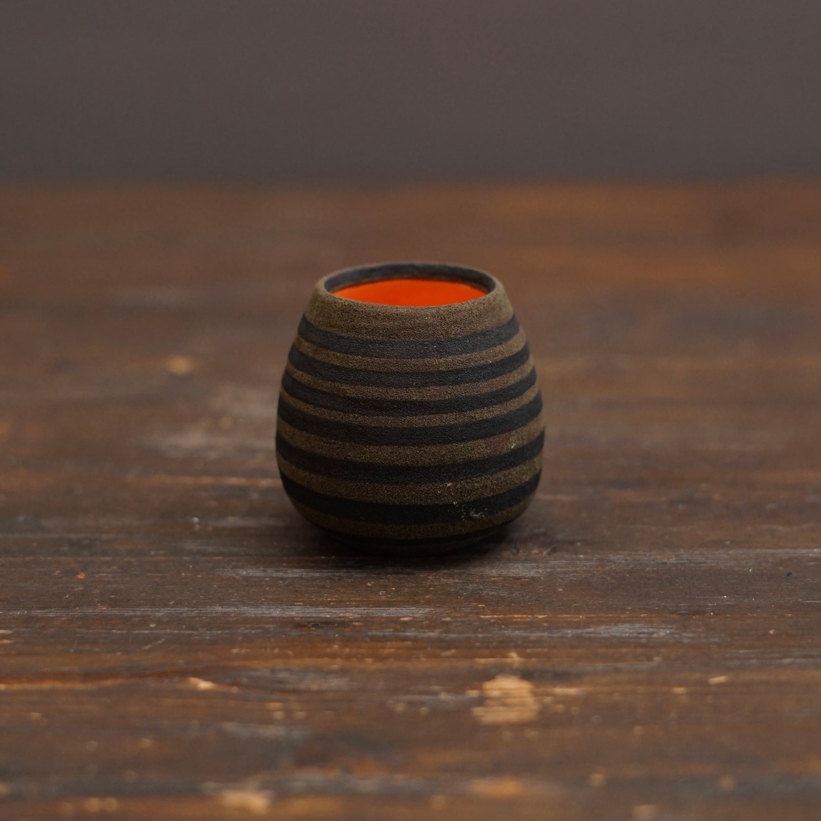 Olive Stripe / Orange Mini Dino Vase #JT446G