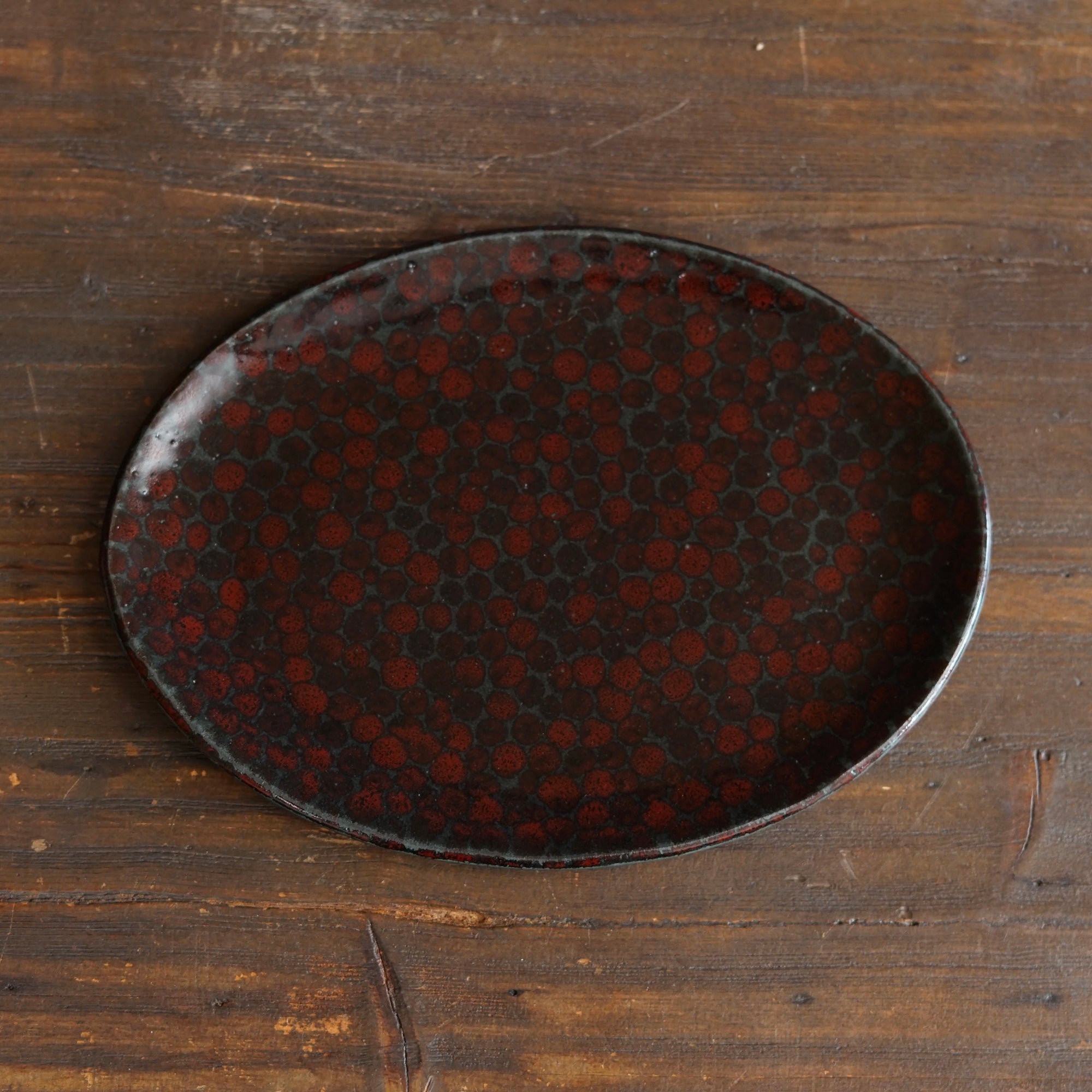 Red Dots Oval Plate #LK929E