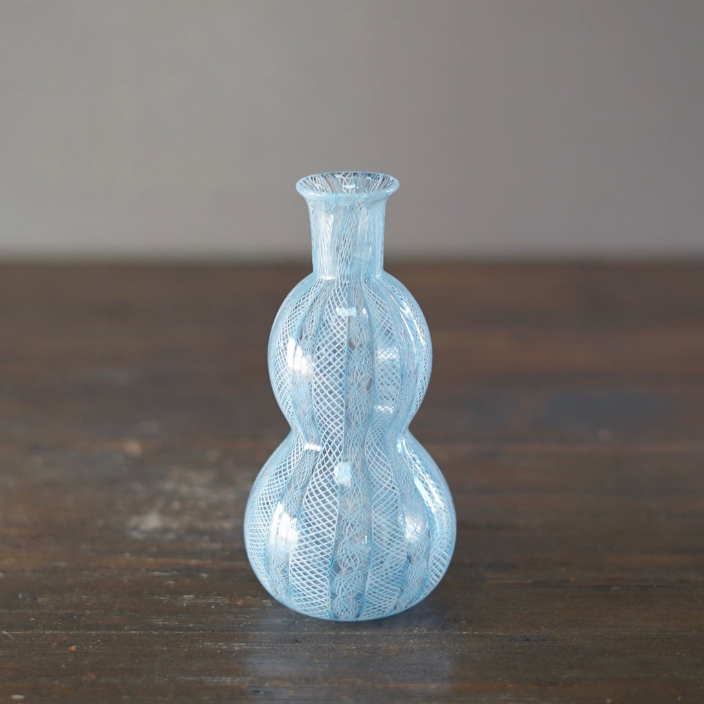 Blue Lace Glass Bottle Vase #U10B