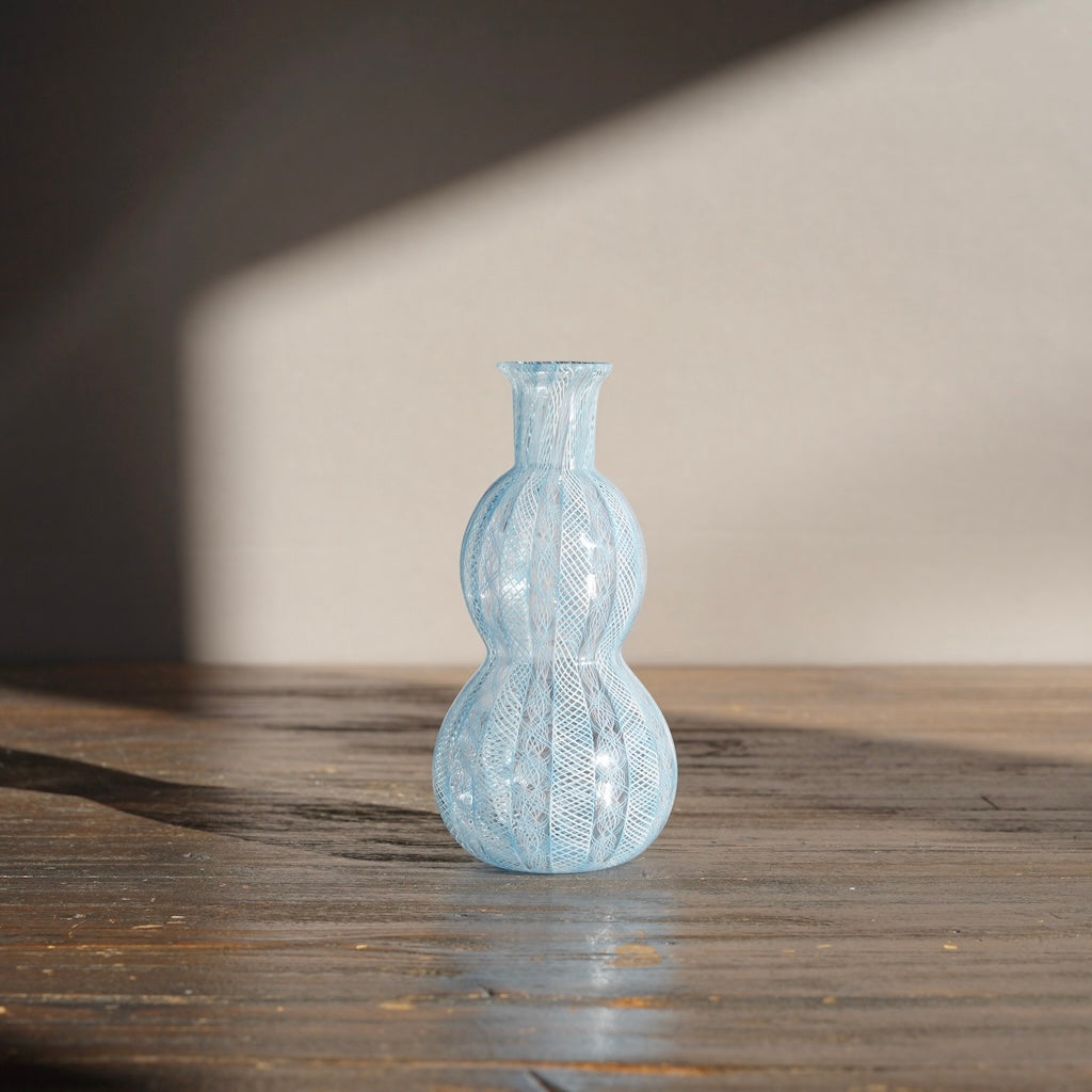 Blue Lace Glass Bottle Vase #U10B