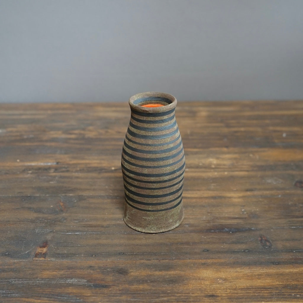 Brown Stripes / Orange Small Bottle Vase #JT372A