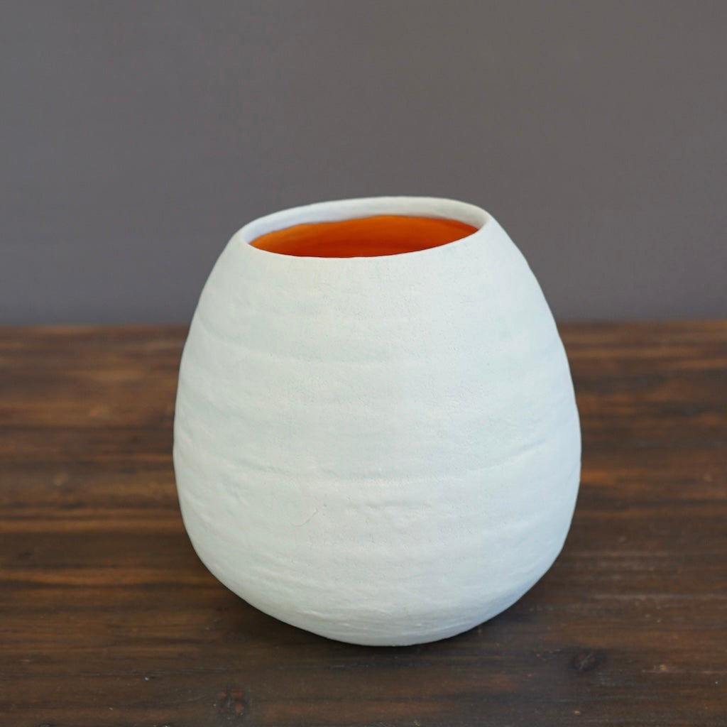 Frost White / Orange Dino Flower Vase #JT332