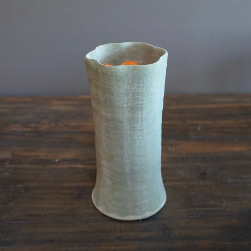 Green / Orange Fluted Flower Vase #JT368C