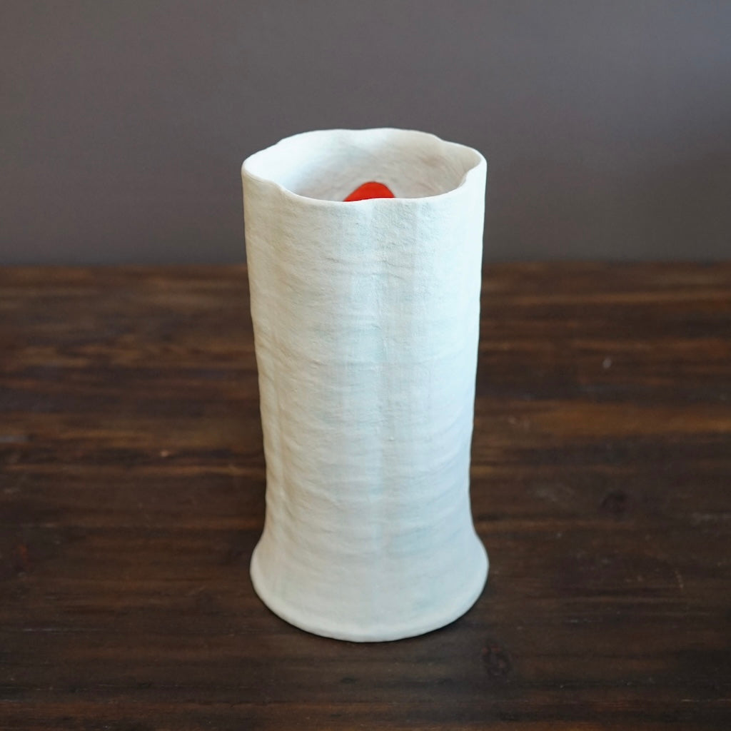 Robin's Egg / Orange Fluted Flower Vase #JT368G