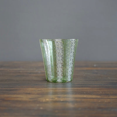 Green / White Lace Glass Tumbler #U1M