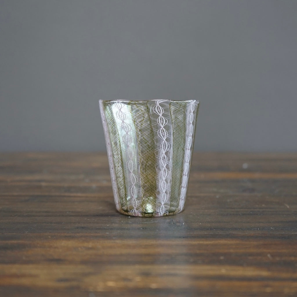 Green / White Lace Glass Tumbler #U1R