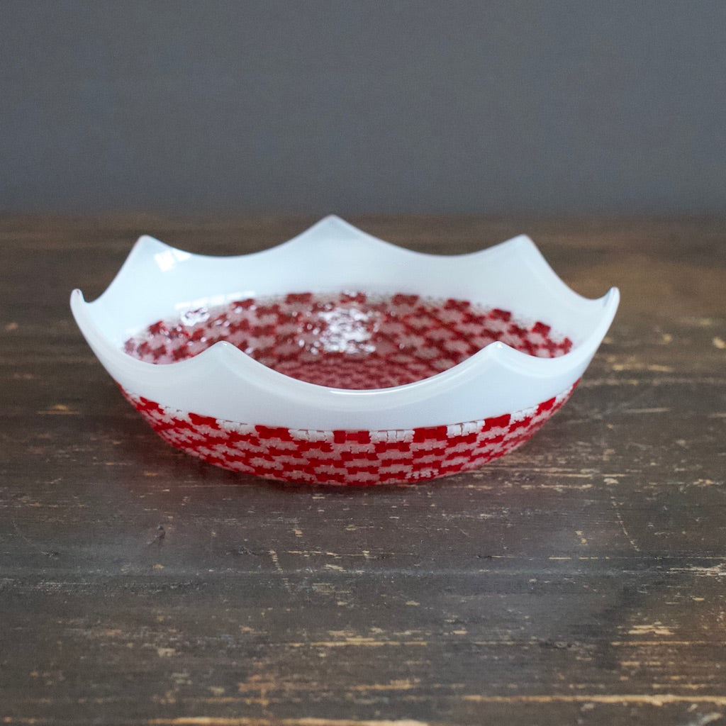 Octagon Red and White Murrini Bowl #F2