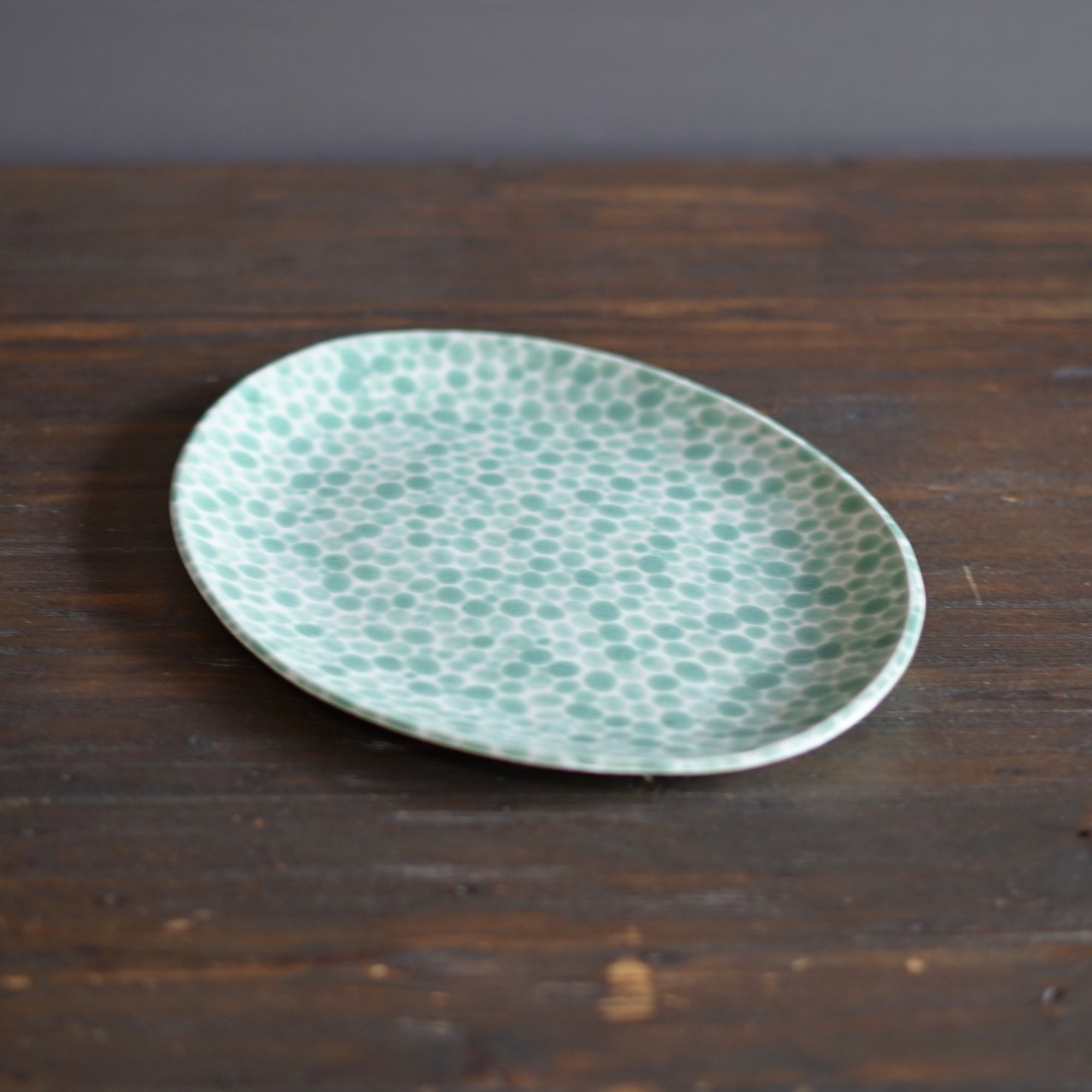 Green Dots Oval Serving Plate #LK828B