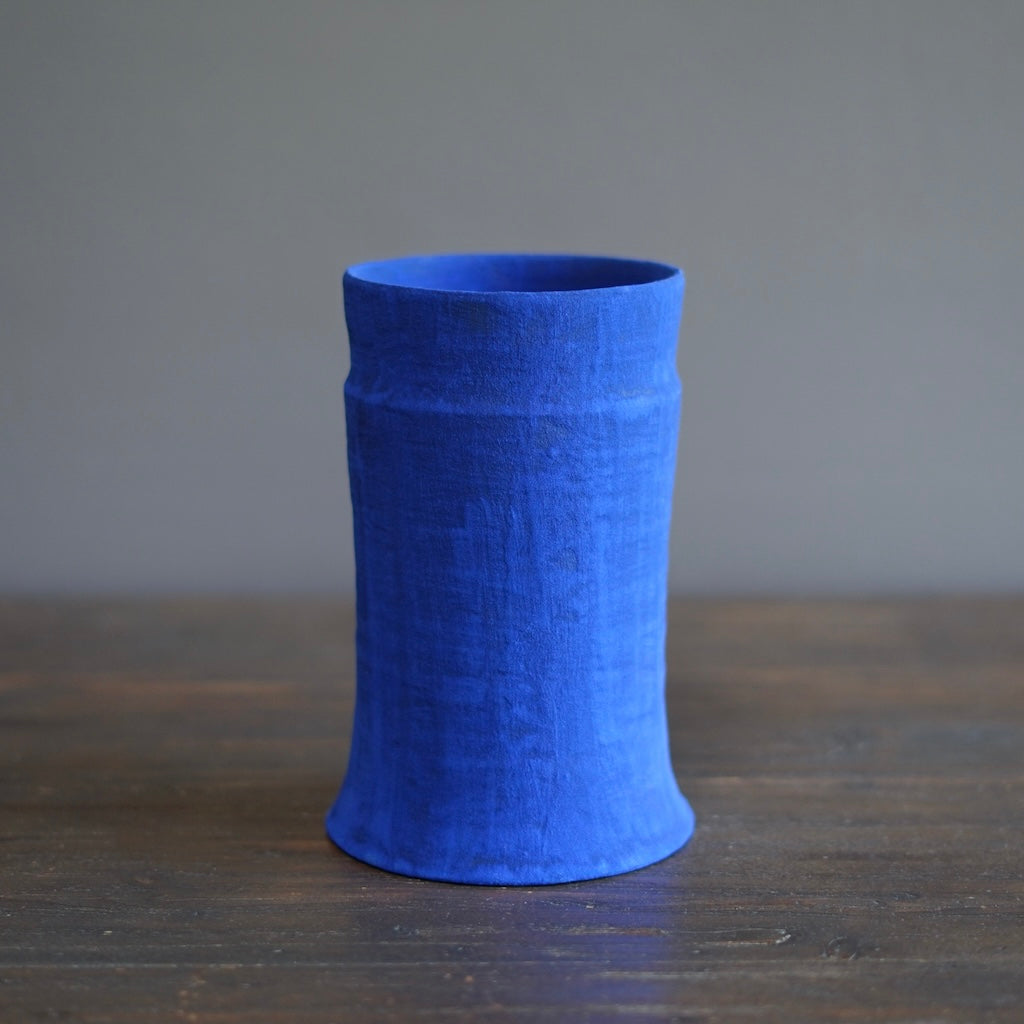 Blue / Yellow Column Vase #JT397A