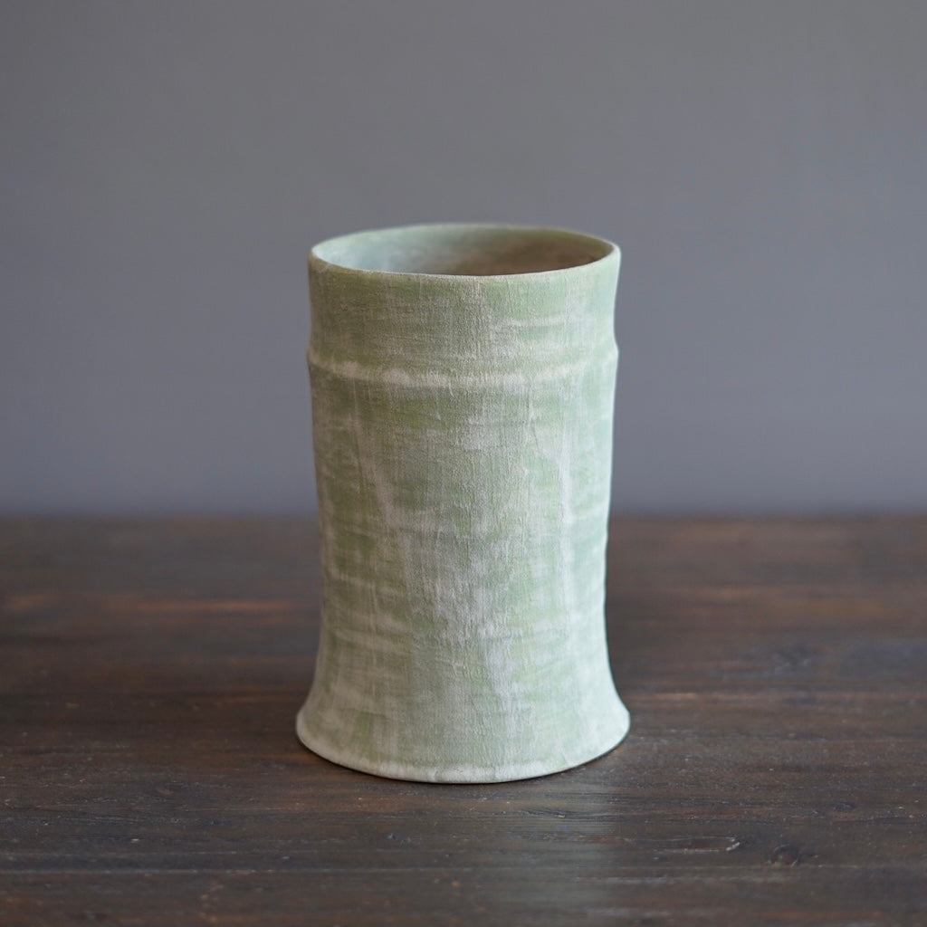 Olive / Orange Column Vase #JT397B
