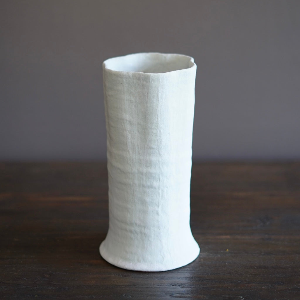White / Green Fluted Flower Vase #JT395A