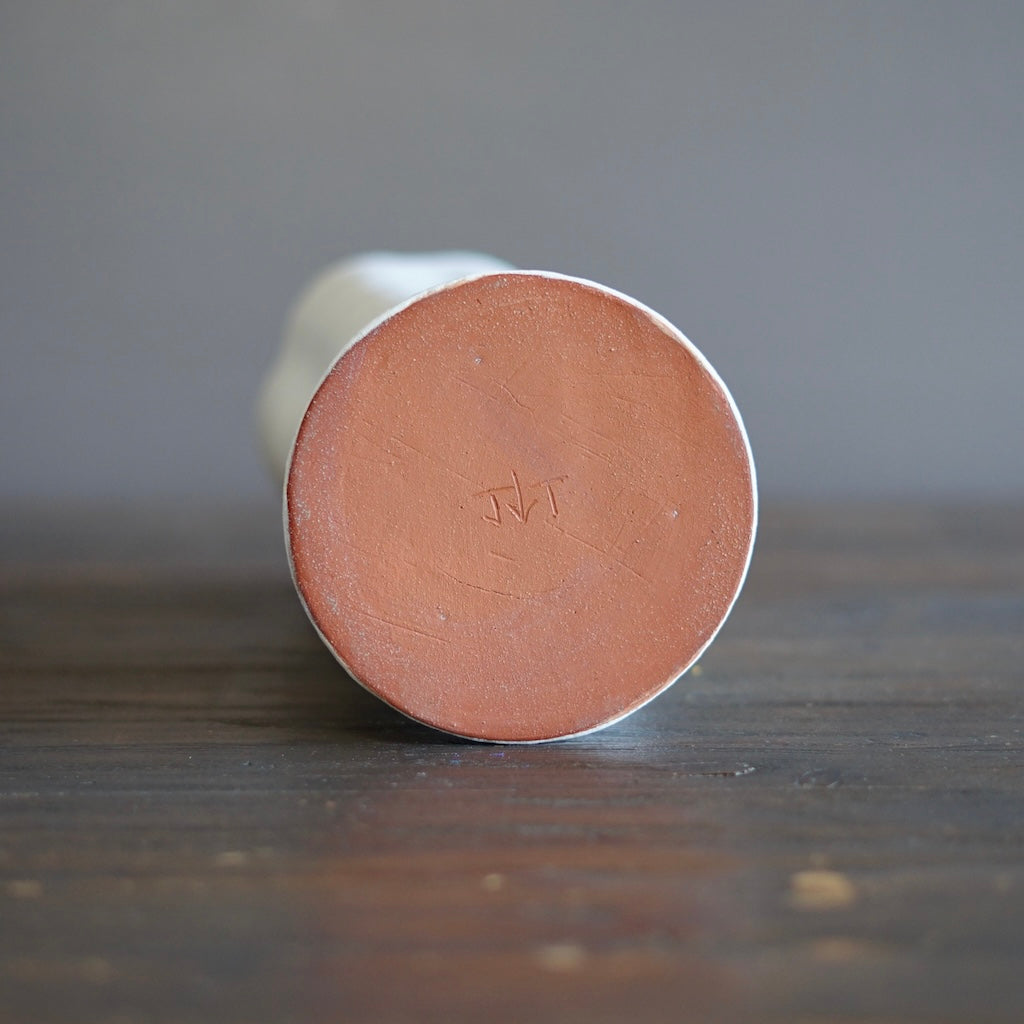 White / Red Fluted Flower Vase #JT395B