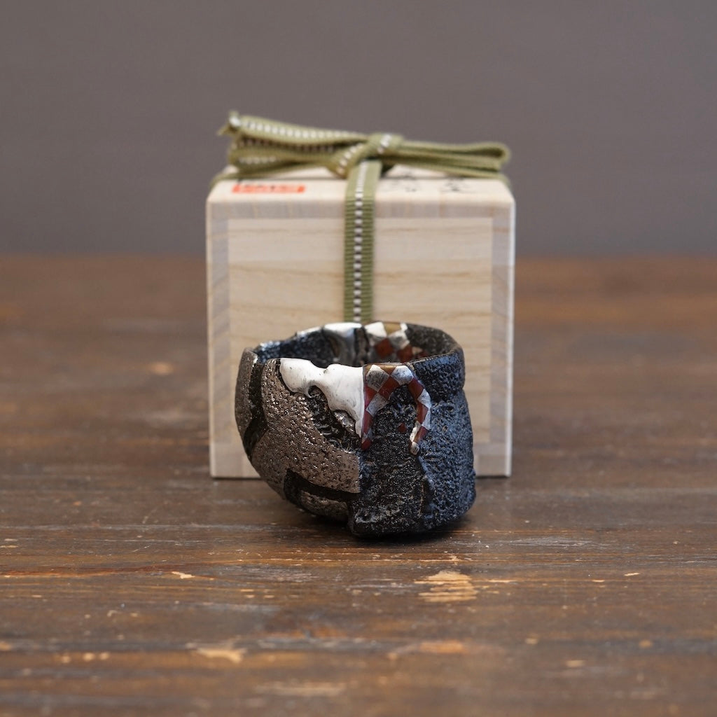 Black and Platinum Half & Half Sake Cup #HT112