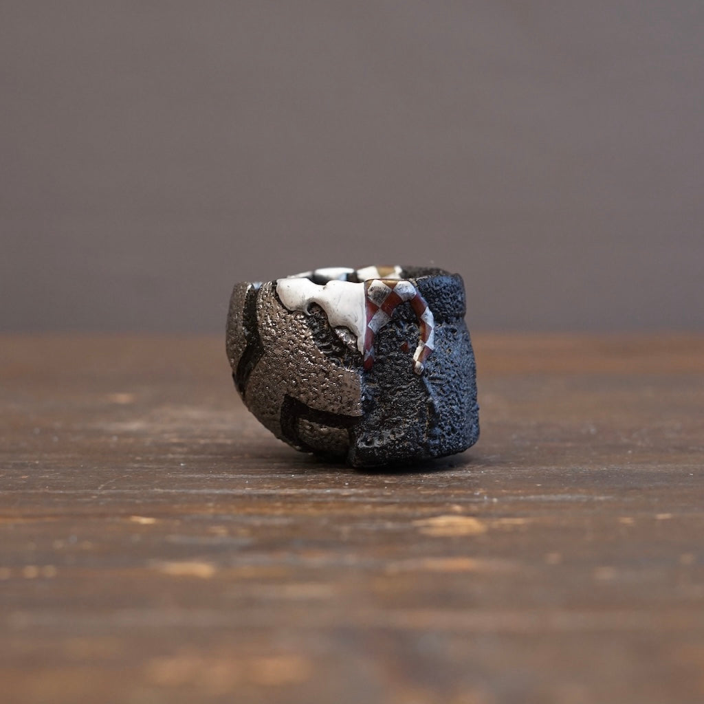 Black and Platinum Half & Half Sake Cup #HT112