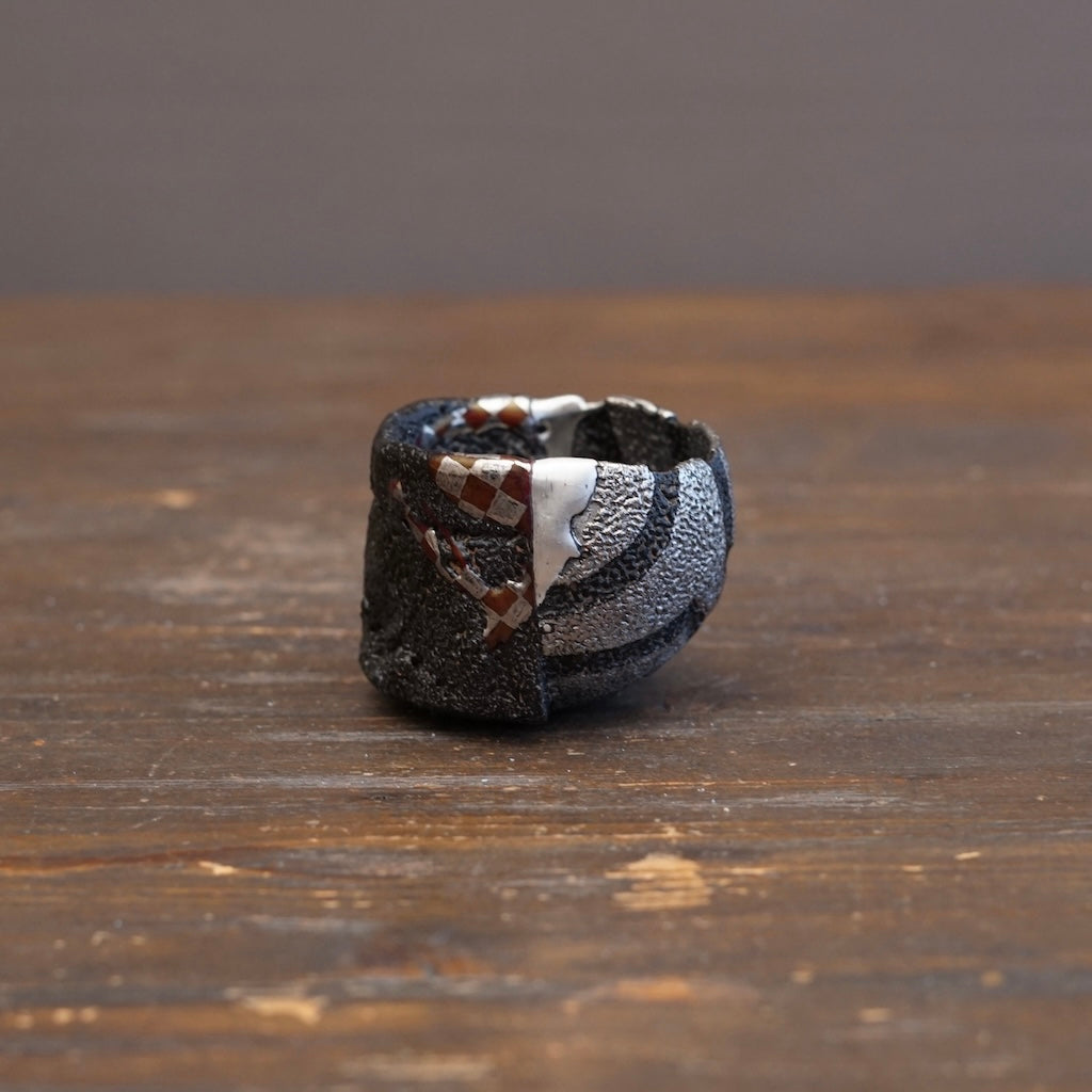 Black and Platinum Half & Half Sake Cup #HT112