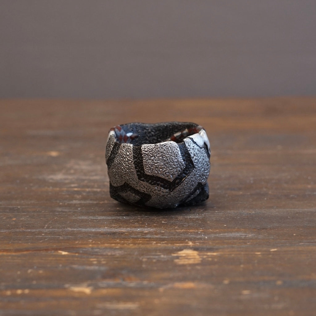 Black and Platinum Half & Half Sake Cup #HT112
