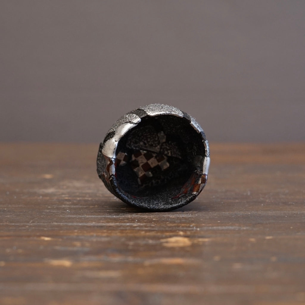 Black and Platinum Half & Half Sake Cup #HT112