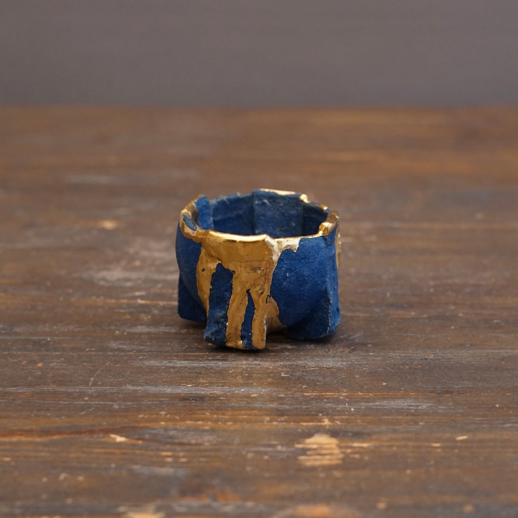 Blue / Gold Eight-Split Sake Cup #HT116
