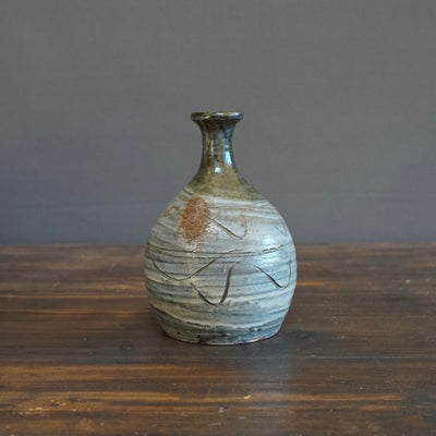 Brushed Ash Glazed / Hand-Carved Bottle Vase #MW105