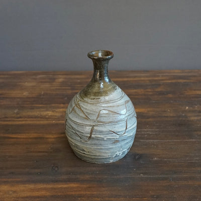 Brushed Ash Glazed / Hand-Carved Bottle Vase #MW105