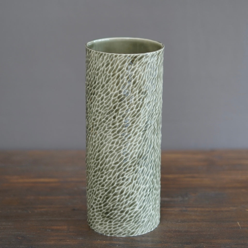 Sage Green Carved Tall Cylinder #LK840