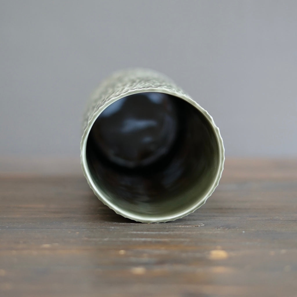 Sage Green Carved Tall Cylinder #LK840