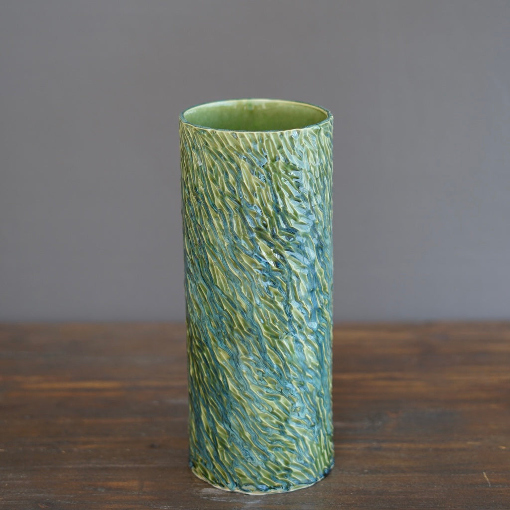 Bright Green Carved Tall Cylinder #LK841