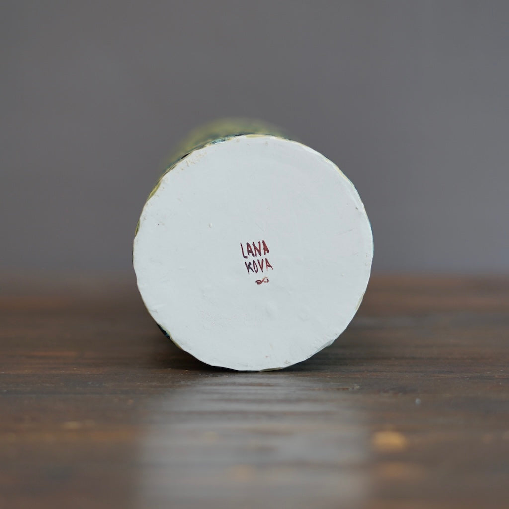 Bright Green Carved Tall Cylinder #LK841