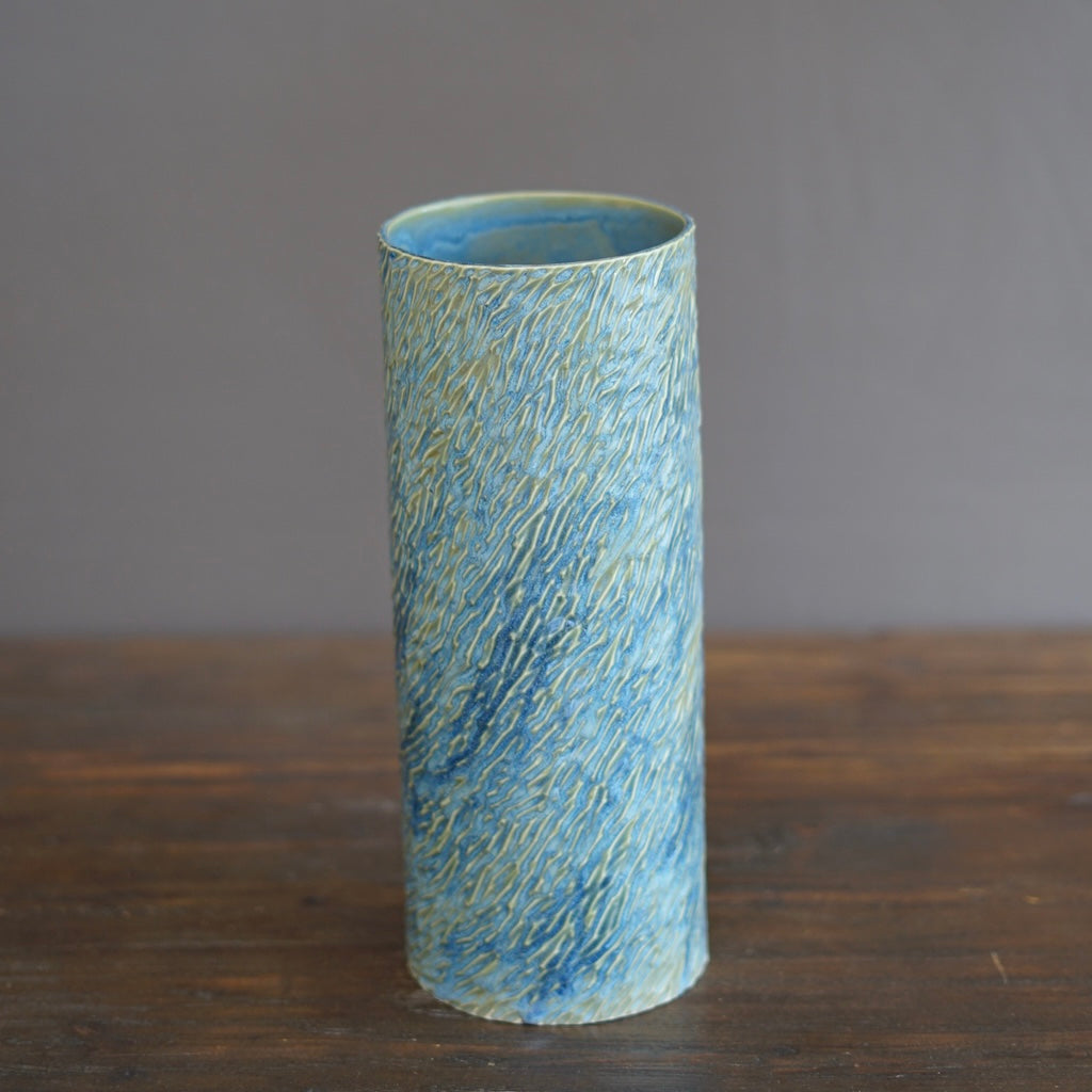 Light Blue Carved Tall Cylinder #LK842
