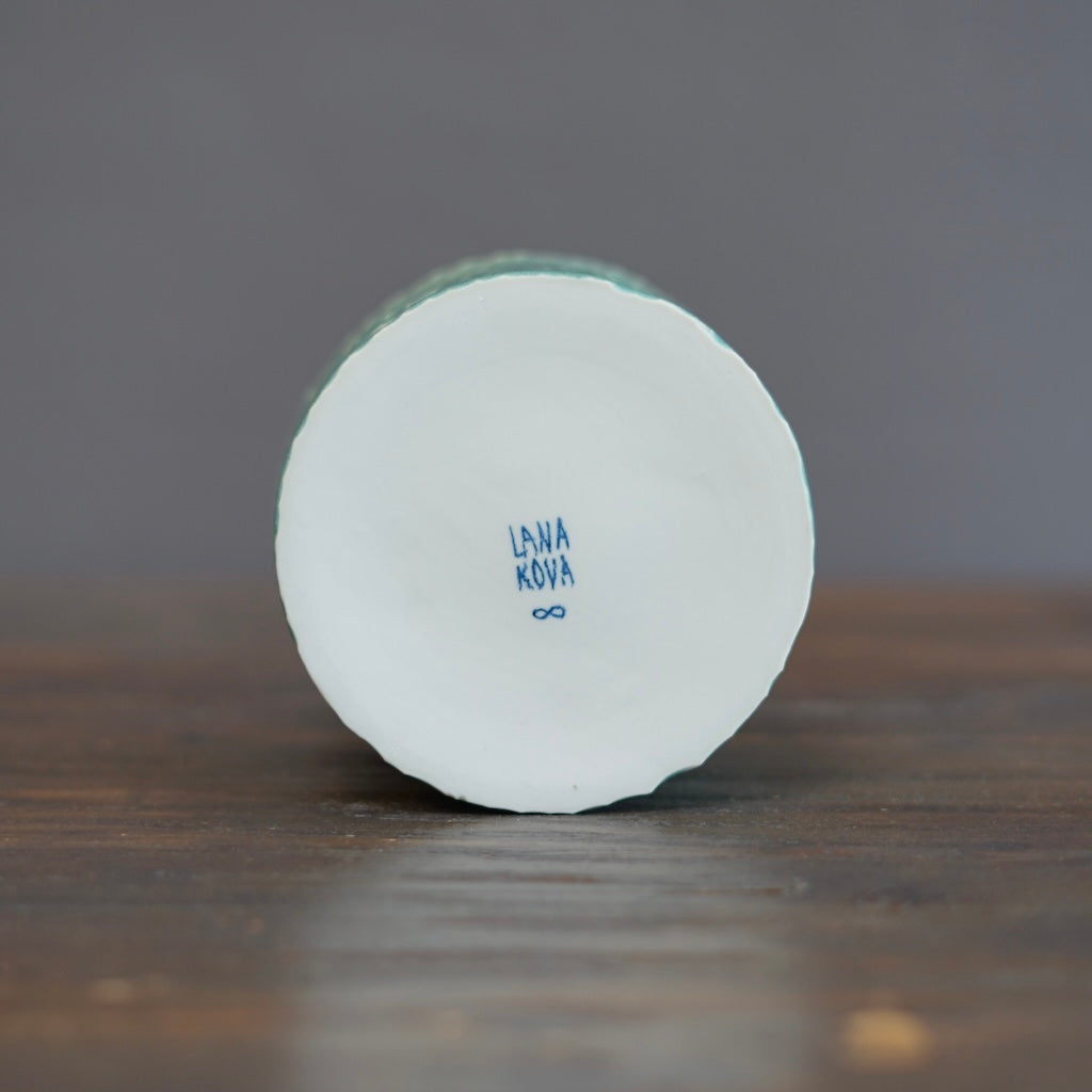 Crystalline Green Small Wide Carved Cylinder #LK848