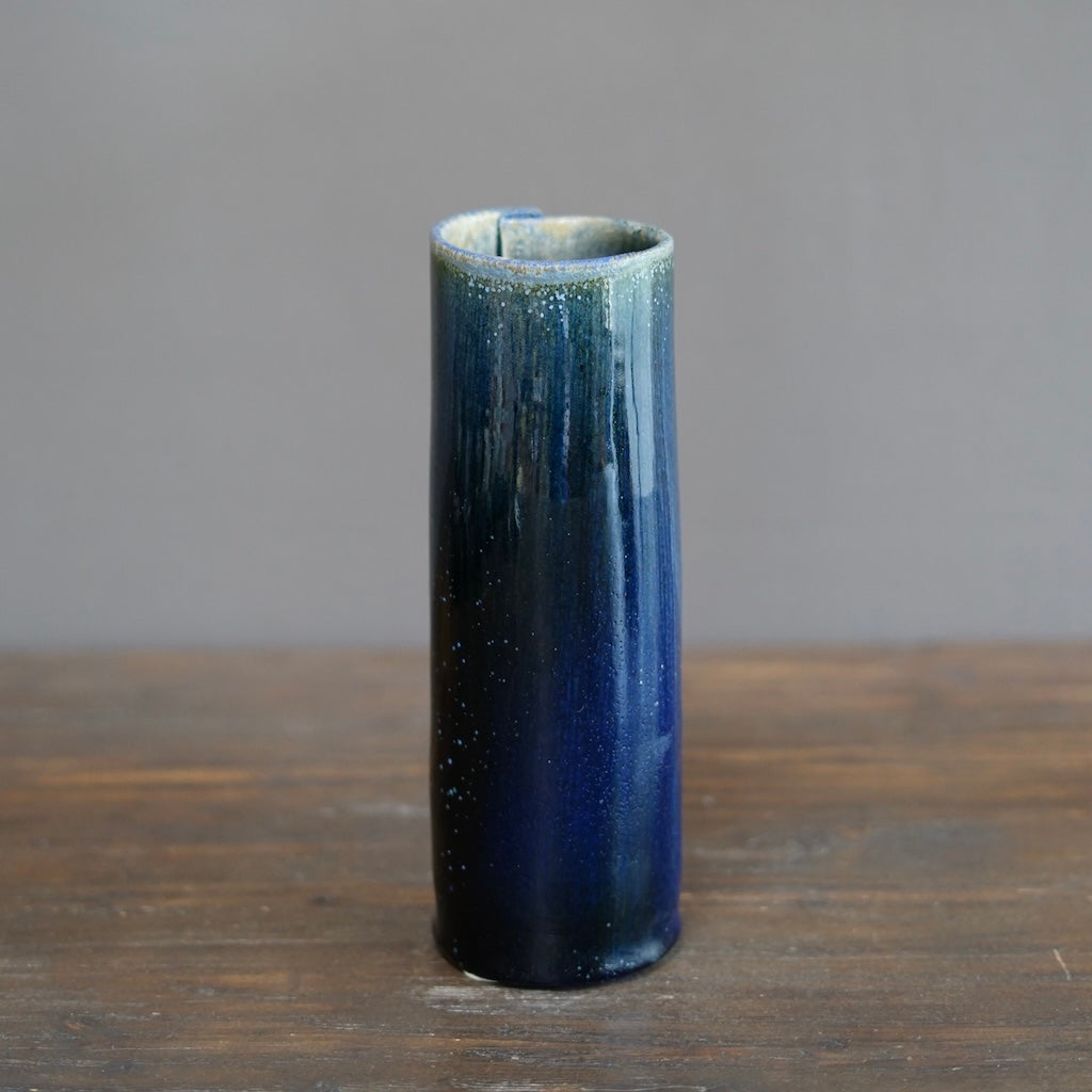 Wraps Blue Tenmoku Tall Flower Vase #KY174A