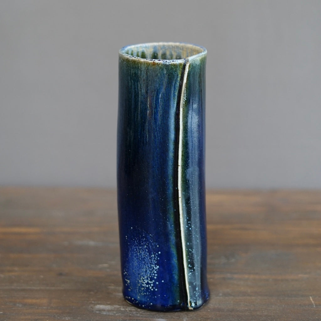 Wraps Blue Tenmoku Tall Flower Vase #KY174A