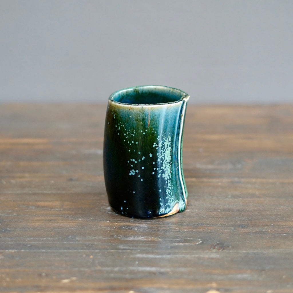 Wraps Blue Tenmoku Short Flower Vase #KY176