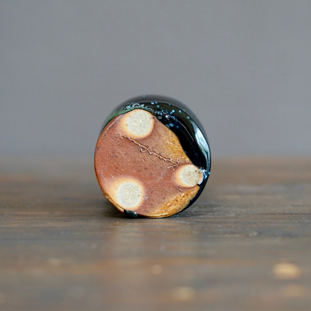 Wraps Blue Tenmoku Short Flower Vase #KY176