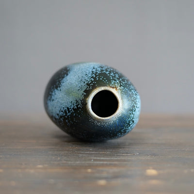 Blue Tenmoku Seed Pod Flower Vase #KY177A