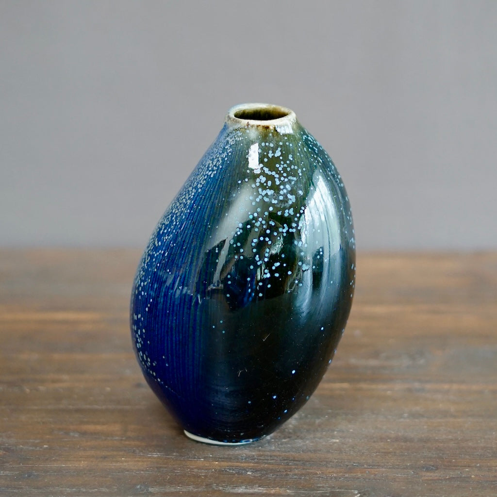 Blue Tenmoku Seed Pod Flower Vase #KY177B