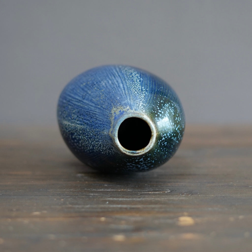 Blue Tenmoku Seed Pod Flower Vase #KY177B