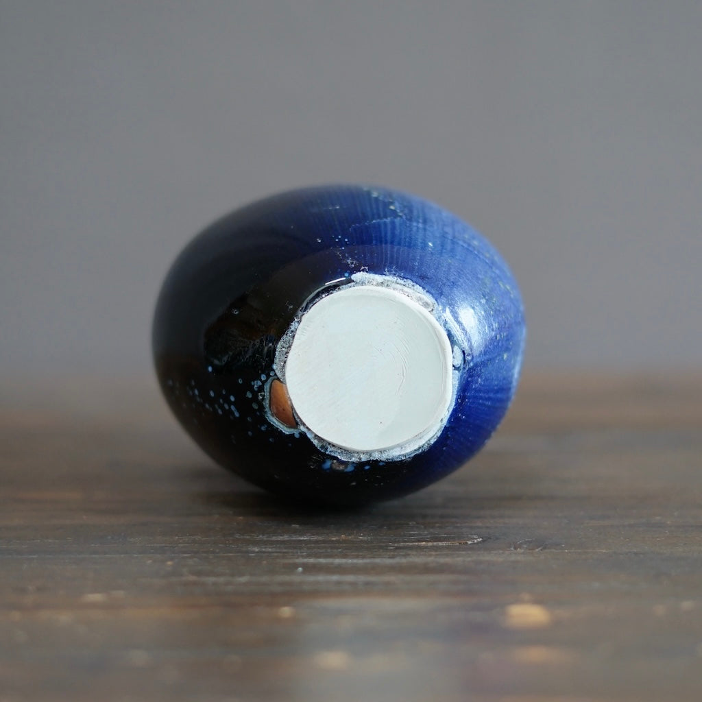 Blue Tenmoku Seed Pod Flower Vase #KY177B