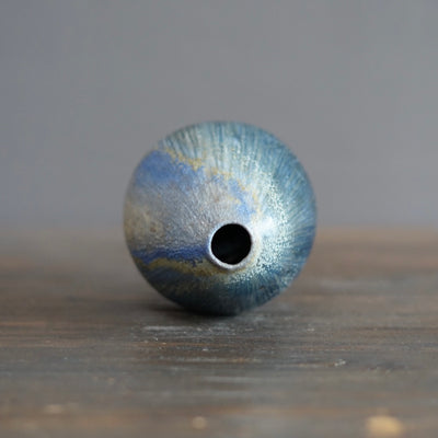 Blue Tenmoku Seed Pod Flower Vase #KY181