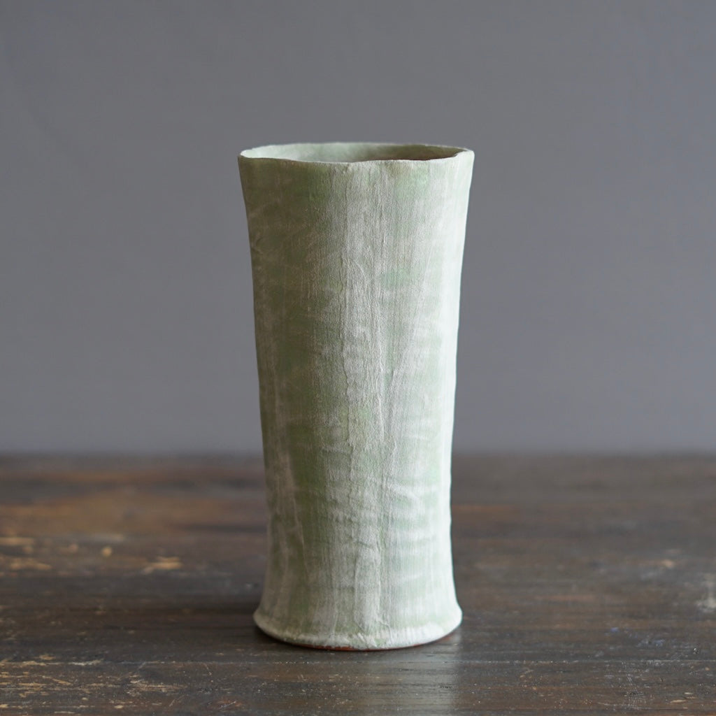 Green / Orange Fluted Flower Vase #JT430A