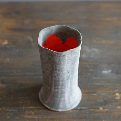 Olive Green / Red Fluted Flower Vase #JT430B