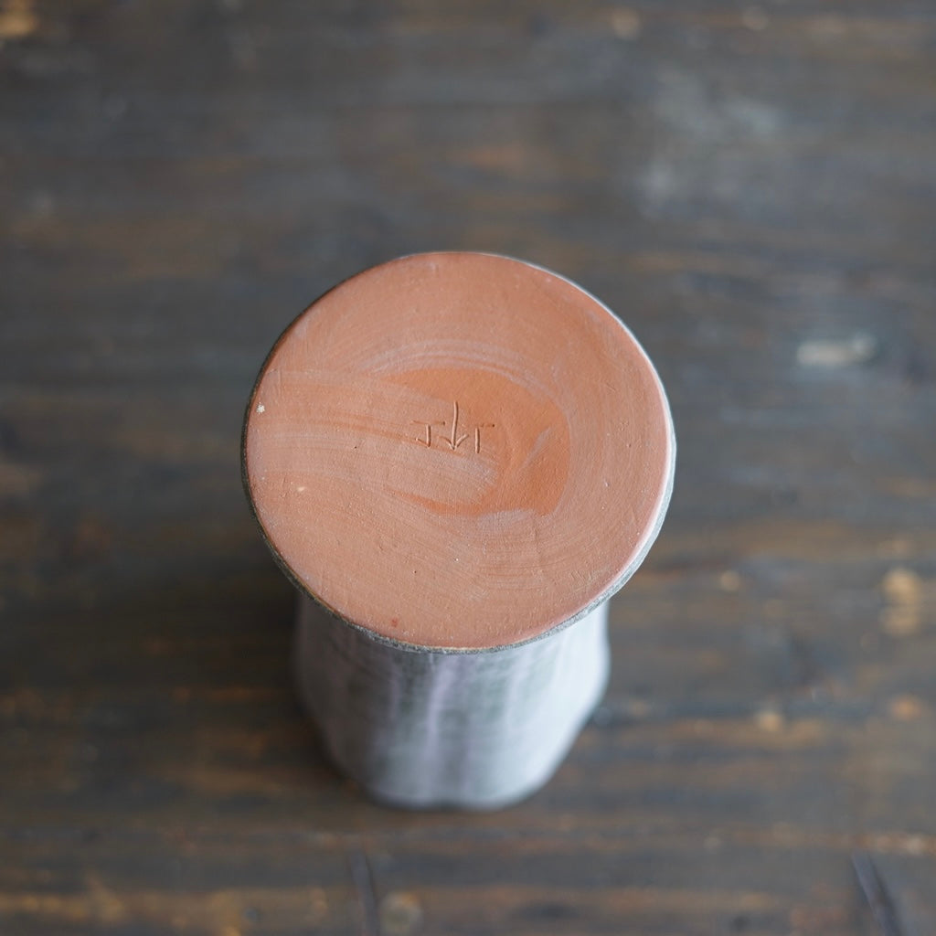 Olive Green / Red Fluted Flower Vase #JT430B