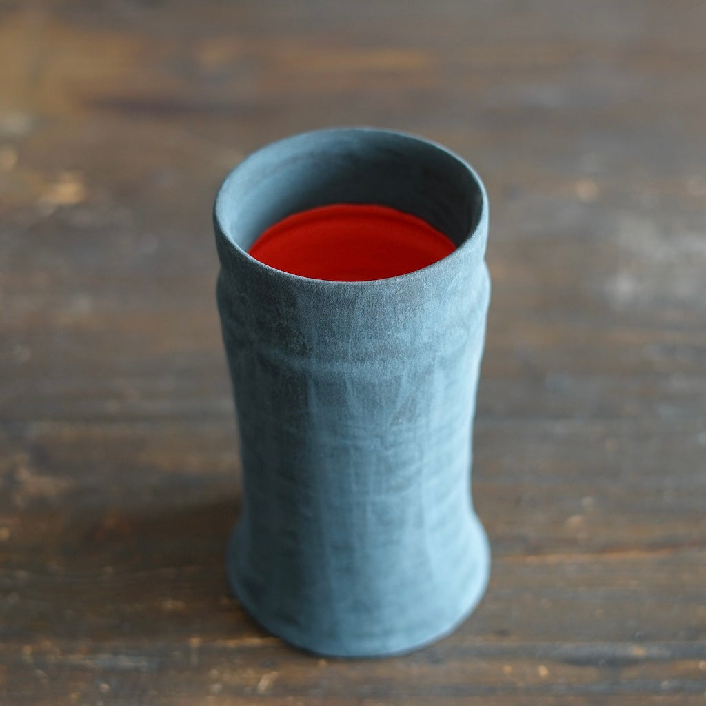 Slate Gray / Red Column Flower Vase #JT432