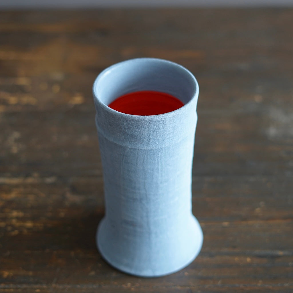 Robin's Egg / Red Column Flower Vase #JT434A