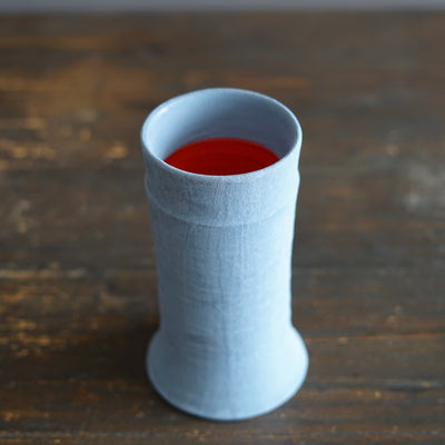Robin's Egg / Red Column Flower Vase #JT434A