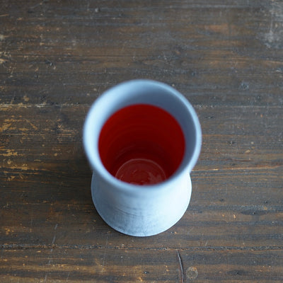 Robin's Egg / Red Column Flower Vase #JT434A