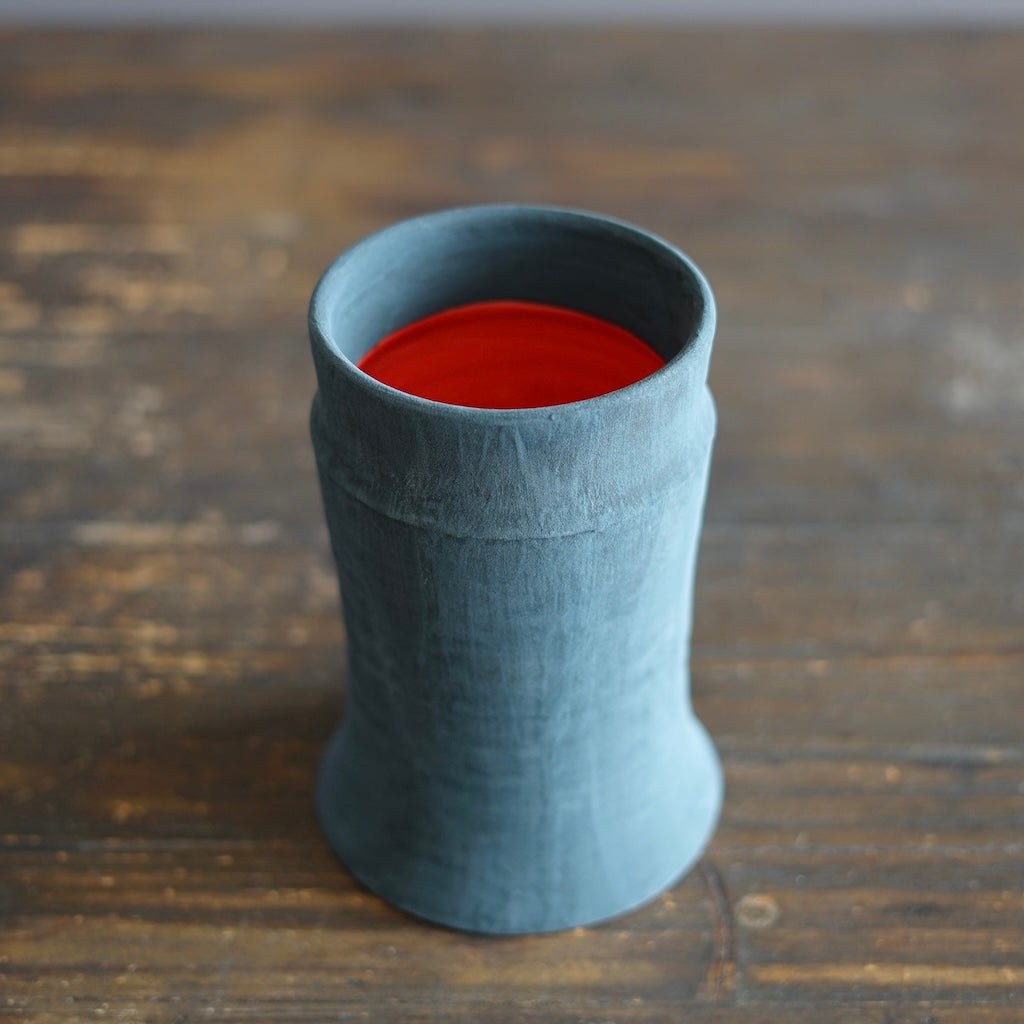 Slate Gray / Orange Column Flower Vase #JT434F